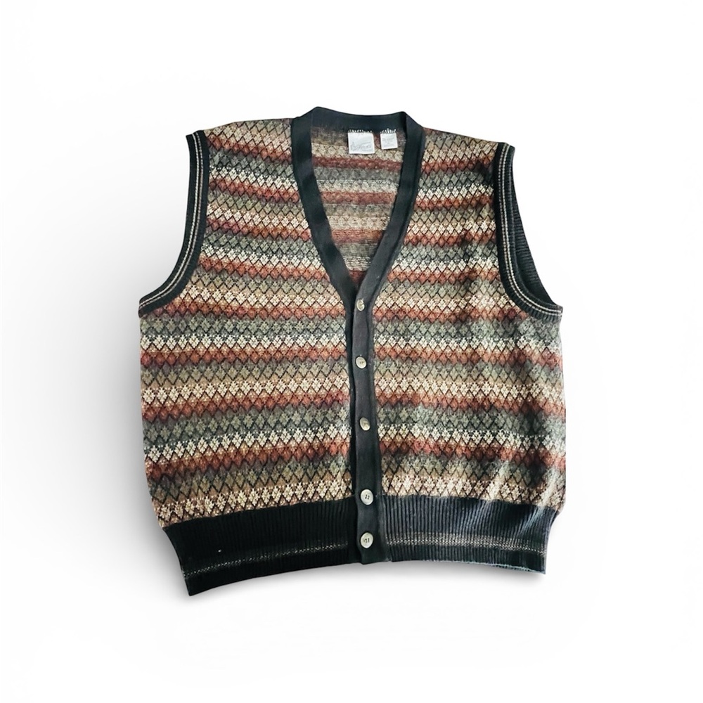 VTG Maglificio Florence Wool Blend Patterned Button Down Sweater Vest XL